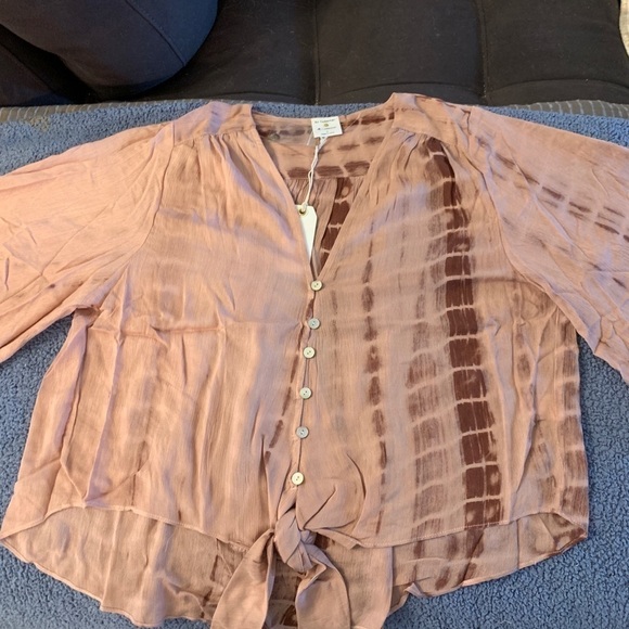 Mauve Tie Dye Tie Front Top - Picture 5 of 8